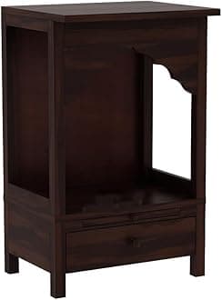 Wooden Home Temple Pooja Mandir With 1 Drawer for Storage and Decoration | Pooja Mandap | Solid Wood Temple for Decor (Walnuts)