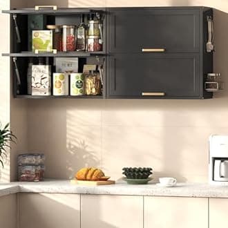 Coolsun Metal Wall Cabinet, Garage Wall Cabinet with Up-Flip Door, 25.6" H Wall Mounted Metal Storage Cabinet for Kitchen,Garage,Basement,Ware House Assembly Required (25.6" H Black)