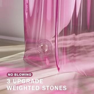 AmazerBath Pink Shower Curtain Liner, 100% EVA Soft Clear Heavy Duty Shower Curtain and Liner 2-in-1, 72x72 Luxury Plastic Weighted Bathroom Shower Liner, 12 Rustproof Grommets & 3 Heavyweight Stones