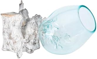 BAGUS Home DÉCOR Glass Aquarium on White Driftwood - Elegant Handcrafted Tabletop Decor with Unique Melted Glass Design | Perfect for Home & Office (Large)