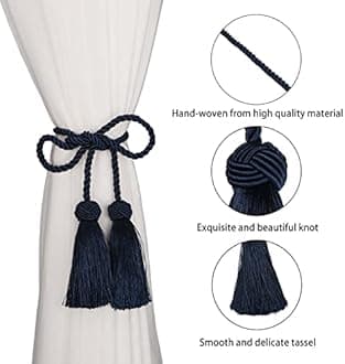 BEL AVENIR 2 Pack Curtain Handmade Tiebacks Decorative Curtain Holdbacks with Tassel (Navy, 2 Pack)