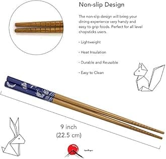 JapanBargain, 2 Pack of 5 Pair Reusable Bamboo Chopsticks Japanese Chinese Korean Style Choptick Hair Sticks, Dishwasher Safe, 9 inch, Blue