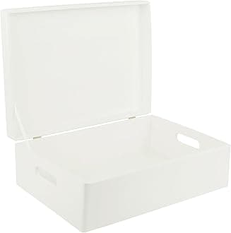 Creative Deco XL White Wooden Box Storage with Hinged Lid | 15.8x11.8x5.5in (+-0.5) | Keepsake with Handles | Gift Box for Tool Dog Toy Kitchen Storage | Wood Chest Trunk