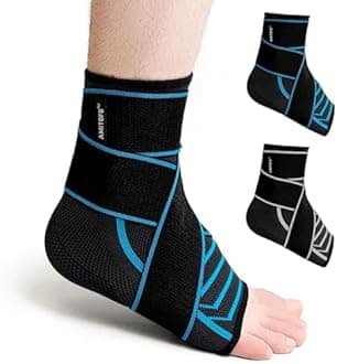 AMITOFO Ankle Brace Foot Support: Plantar Fasciitis and Achilles Tendonitis Relief, Heel Support for Men and Women with Strap for Foot Swelling and Compression (Single, Black Blue, Medium)