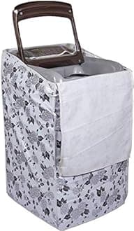 - DALUCI Waterproof & Dustproof Washing Machine Cover for Top Load Fully Automatic | Compatible with Samsung 6.2 Kg | 6.5 Kg | 7 Kg | 7.5 Kg Back Panel | Half White & Grey | 55 x 55 x 92 cm
