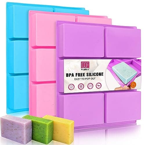 6 Cavities Rectangle Silicone Soap Mold for Handmade Craft Cake Chocolate Mold & Ice Cube Tray (Blue & Purple & Pink) Set of 3