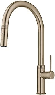 Allyn Modern Industrial Pull-Down Single Handle Kitchen Faucet in Brushed Gold, KPF-2654BG