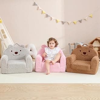 Toddler Chair,Sherpa Bear Kids Chair,Toddler Couch Fold Out,Children Reading Chair,Flip Out Kids Couch,Toddler Sofa Convertible for Age 1-3(Grey Bear)