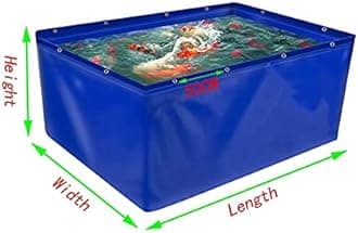 YJFENG Foldable Fish Pond, Temporary Waterproof Canvas Holding Tank, 0.5mm Heavy Duty Tarp Water Storage Pool for Saltwater Fish, Koi Turtles with Drain (Color : Blue, Size : 6x6x1M)