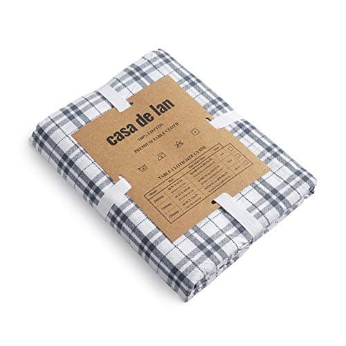 Dobby Check Tablecloth. Mitered Stitching 100% Ring Spun Cotton Tablecloth in Size (60x120 inches). Rectangle/Oblong Color - Dark Grey