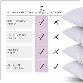 Mastertex Pillow Protector 100% Cotton Zippered Style - Breathable / Quiet - 4 Pack White Pillow Cover (Queen - Set of 4)