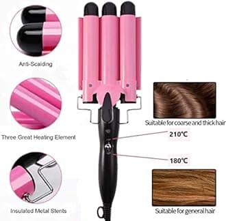 Coidak Curling Iron 3 Barrel, 1 Inch Hair Waver Curling Wand Adjustable 25mm Hair Crimper for Long or Short Hair, Heat Up Quickly Last Long Beach Wave Curling Iron for Women Pink