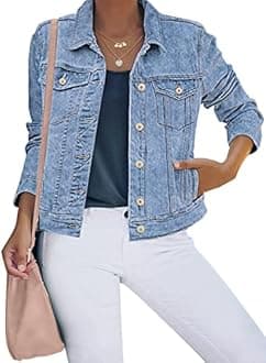 luvamia Women's Basic Button Down Stretch Fitted Long Sleeves Denim Jean Jacket