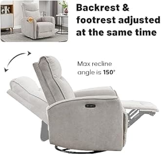 ANJ Power Swivel Recliner Chair, Glider Rocker Recliner with USB Port, Electric Nursery Recliners Sofa Rocking Chairs for Living Room, Bedroom（Grey）