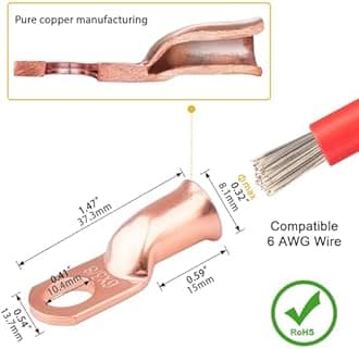 6pcs 6 Awg - 3/8" (M10) Sanuke Wire Lugs Ring Terminal Connectors Ends Heavy Duty for Battery Cable Lug Wire Electrical Eyelets with 3:1 Dual Wall Adhesive Heat Shrink