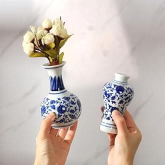 Dandat 8pcs Blue and White Ceramic Porcelain Vases Mini Vases Chinoiserie Vintage Home Decor Living Room Bookshelf (Elegant)