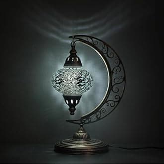 Asylove Turkish Moon Lamp, Mosaic Moroccan Table Lighting, Standing Turkish Lamp, Decor Home Floor Lighting Accessory, Total Dim. 7.5 x 11 x 18 inches (White)