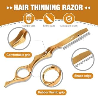 Hair Razors For Cutting Hair, 12pcs Professional Styling Thinning Texturizing Cutting Razor 6.89" for Salon & Home Use, 10pcs Replacement Blades (Gold)