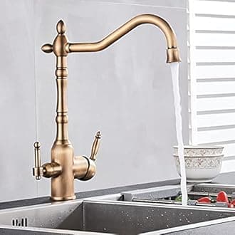Faucets Kitchen Sink Faucet for Bar Farmhouse Commercial, Gold Kitchen Filter Pure Water 360 Rotation Kitchen Sink Crane, Dual Handle Dual Water Function Mode Filter Mixer Taps(Antique Brass)