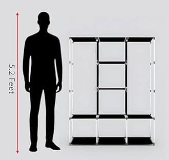 Maison & Cuisine Collapsible Wardrobe Portable Foldable Closet for Clothes Almira, 2 Hanging Space, 8 Shelves, Non-Woven Fabric 90 GSM (88130, Brown)