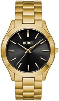 BUREI Herren Uhren Schwarze Minimalistische Quartz Armbanduhr fr Mnner 44mm groe Kleideruhr mit Edelstahlband