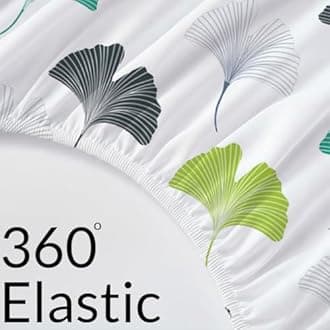 HOMEMONDE 100% Cotton Fitted Bed Sheet for King Size Bed, Ginkgo Leaf Printed All Around Elastic Bedsheet (78 x 72 Inch) with 2 Pillow Cover | Perfect for Home Decor & Gifting