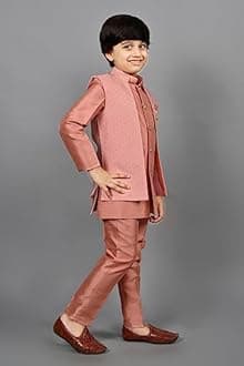 AHHAAAA Kids Ethnic Silk Indian Bollywood Style Print Indo-Western Sherwani Set For Boys 521MF