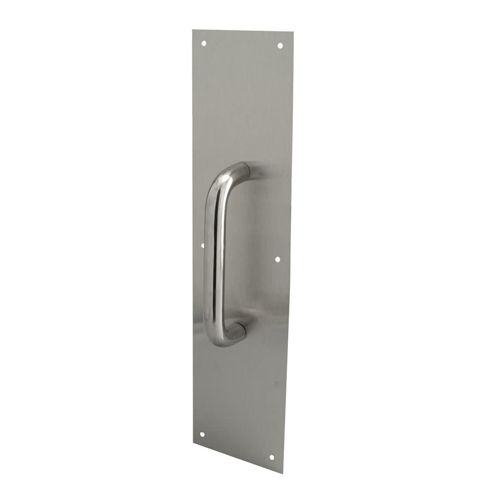 Prime-Line J 4643 Door Pull Plate with Round Handle, 4 inch x 16 inch, Stainless Steel