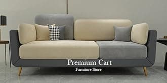 Velvet Contemperory Sofa Couch with Cushion Chaise Lounge Sectional Perfect for Living Room & Bedroom Guests Home & Office (3 Seater Sofa Grey & Beige)