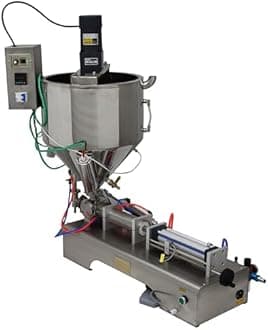 TECHTONGDA Paste Liquid Filling Machine One Nozzle Piston Filler with Mixing and Heating Hopper Bottle Pack Seal for Honey Milk (100-1000ml)