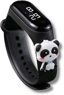 Digital Dial Waterproof Stylish & Fashionable Wrist Smart Watch LED Band for Kids, Colorful Cartoon for Boys & Girls (Removable Silicon Strap) (Black Panda)