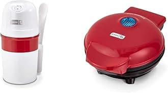 Dash My Pint Electric Ice Cream Maker Machine for Gelato, Sorbet + Frozen Yogurt 0.4qt-White & Mini Maker Portable Grill Machine + Panini Press for Gourmet Burgers, Sandwiches, Chicken - Red