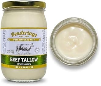 Renderings Gold Label Beef Tallow – 100% Grass-Fed, Gourmet Cooking & Baking Essential, Silky Smooth Traditional Skincare Ingredient, No Odor, Rich Nutritional Profile, Perfect for Searing & Frying, 14 oz jar (3-Pack)