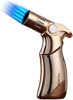 Windproof Torch Lighter Butane Refillable Gas Lighter | 4 Jet Flame Adjustable (Butane Gas Not Included) | Jobon Lighter for Bakhoor Charcoal, Cigar, Candle, Cooking, Camping, Baking, BBQ (GOLD)
