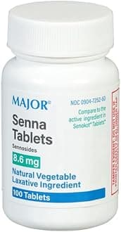 Major Senna 8.6 mg Natural Vegetable Laxative Tablets - Made with Sennosides - Promotes Occasional Constipation Relief - 100 Tablets