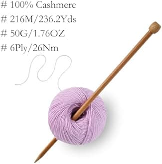 100% Inner Mongolian Cashmere Yarn, 6-Ply Luxurious and Soft Yarn for Hand Knitting & Crocheting (Light Purple,3 Balls)