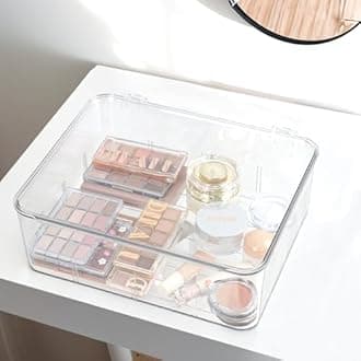 ZEXALOR Clear Storage Container Drawer Organzier Dividers,Removable Divided Plastic Storage Bin with Lid, Storage Organizer for Scarves Ties Bras,Clear Dresser Organizers (Large-No Grids)