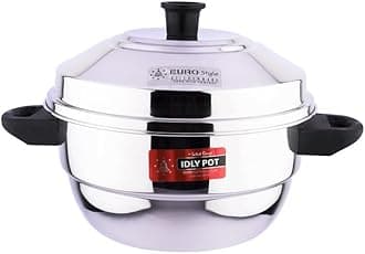 Eurostyle Stainless Steel Compact Idli Steamer with Lid, Steamer Section & Bottom Multi-Tier Steaming Cookware for Idli, Dhokla, Modak & More (Deluxe, 12 Idlis)