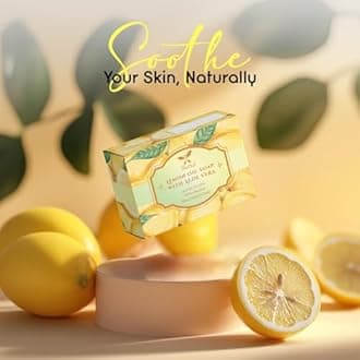 Shrida Naturals Lemon Essential Oil Soap with Aloe Vera | Handmade Organic Moisturizing Soap for Glowing & Sensitive Skin | Sulfate-Free, Paraben-Free | Herbal Bath Bar| Pack of 4 (125g each)