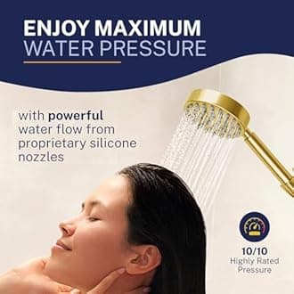 HammerHead Showers® ALL METAL Handheld Shower Head with Hose and Brass Holder - BRUSHED GOLD - 2.5 GPM High Pressure Shower Heads with Adjustable Shower Wand Bracket - 6ft Flexible Extension