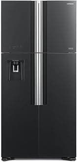 Hitachi 760L Gross, Net 540L, Side By Side 4 Doors Premium Refrigerator, 10 Year Warranty on Inverter Compressor, No Frost Fridge, Dual Fan Cooling, Movable Twist Ice Tray, Glass Grey-RW760PUK7GGR