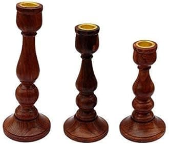 ITOS365 Handmade Wooden Candle Stand - Set of 3 | Decorative Wood Finished Wax Candle Holder for Home, Office & Living Room Décor | Handcrafted Tealight Holder Gift Item for Diwali & Festivals