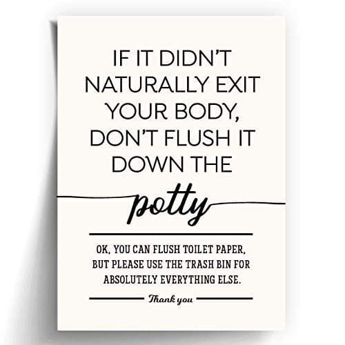 5x7" *UNFRAMED Print Cute Do Not Flush Bathroom Sign Exit Body Potty Decor Sign Funny Toilet Septic System Sensitive Plumbing Farmhouse Rustic Modern Home Wall Art Cottage Cabin Country Lake Mountains