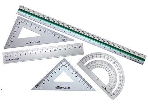 5-Pc, 12" Premium Aluminum Triangular Scale Ruler Set - with 4-Pc Aluminum Triangle Ruler Square Set - Great for Students, Homeschoolers, Architects, Engineers - STEM Education and More!
