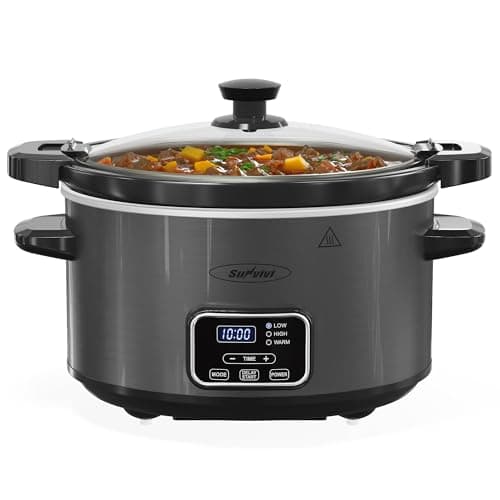 Sunvivi 4QT Programmable Slow Cooker with Locking Lid, Removable Ceramic Pot, 3 Heating Settings & Timer, Dishwasher-Safe,Black