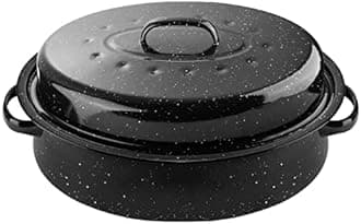 DIMESHY 18Inch Roasting Pan, Enamel on Steel, Black Covered Oval Roaster Pan with Lid, Large Cookware for Turkey, Small Chicken, Roast Baking Pan.
