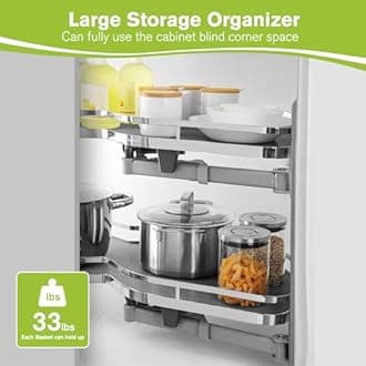 Blind Corner Cabinet Pull Out Organizer, Soft Close Swing Left Pull Out Cabinet Organizer 26 inch, Corner Cabinet Lazy Susan for Cabinet Blind Shelf, 2 Tiers Tray, Adjustable Height