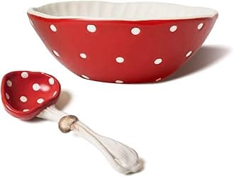 Mushroom 5.8'' Salad Bowls - Safety Matt Ceramics Soup Bowls, Pair with Cute Mushroom Spoon- Use for Noodles, Rice, Pasta & More.