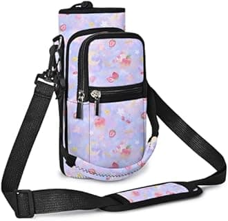 AUPET Water Bottle Sling Bag Sleeve Holder Carrier 25/32/40/64 oz,Insulated Crossbody Water Bottle Case Cover with Strap and Pockets for Men/Women Walking Hiking (Cute Pastel Theme, 25oz)