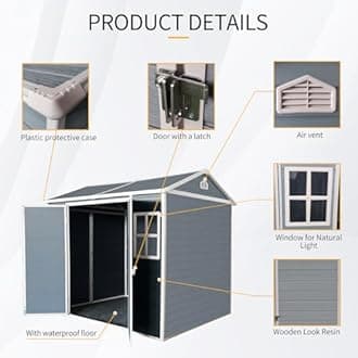 8x6 FT Outdoor Storage Shed with Floor, Plastic Garden Tool Shed with Windows, Vents & Lockable Door, Easy to Assemble Resin Bike Shed for Patio, Backyard, Lawn, Grey